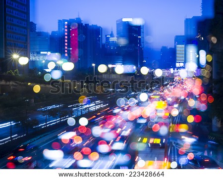 double exposure of night traffic in Guangzhou