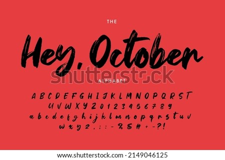 Lettering brush font isolated on red background. Texture alphabet. Vector logo letters.