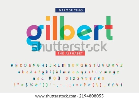 Vector of modern colorful font and alphabet