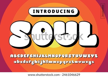 Funky Soul Music Vintage 3D Sans Serif Rounded Colorful Alphabet with Long Shadow Effect and Festive Mood. Retro Typography. Vector Illustration.