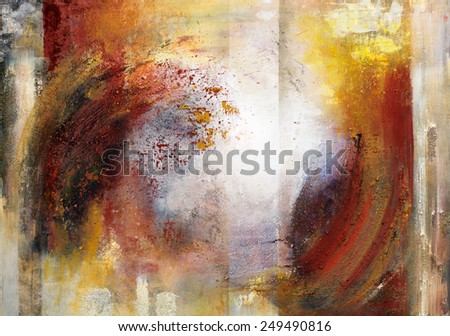 abstract original painting on canvas, main color red and ocher, can be used as background or poster