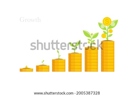 Growth of trees money on a gold coins for the success concept. About business and investment. Vector illustration