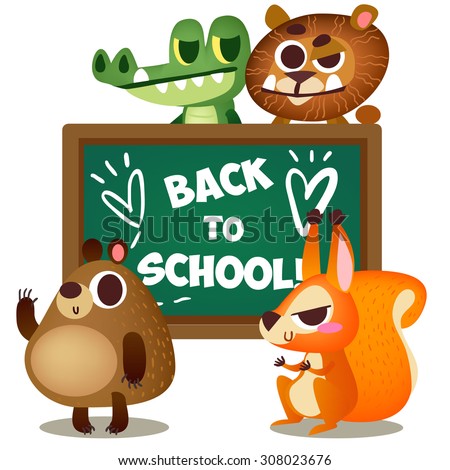 Set of characters animals in cartoon style on the school theme. Back to school. Cute Animals set back to school.