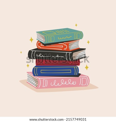 Stack of books. School books pile. Education book heap. Bookstore, library icon. Science literature, dictionary. Study books pile. Studies symbol. Textbook stack for reading. Vector illustration.