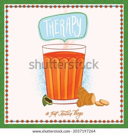 Indian Style Chai Tea, strong chai tea in a glass, roadside, indian street food, tea stall of india, indian food illustration