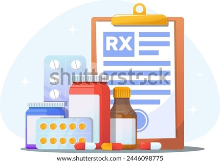 Obtaining or buying prescription drugs, pills next to a medical prescription form