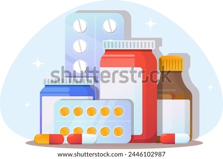  set of medicines and pills, medical supplies to treat for illnesses