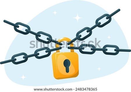 Closed lock with metal chains. Stock vector illustration 