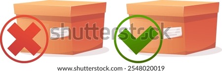 cardboard boxes of goods ready and not ready for shipment, checking parcels before delivery. Stock vector illustration