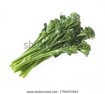 Similar to sweet baby broccoli, but green and tasty broccoli with small flowers and long thin stems Stockfoto © 