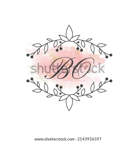 BO letters signature logo, Handwritten logo, BO, BO lettering, Letters BO, B and O logo with flower mandala, Brushstroke, wedding, fashion, floral and botanical Stok fotoğraf © 