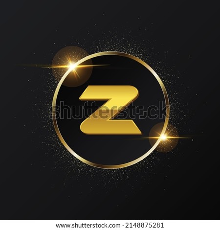 Golden Z letter logo, Rounded Letter Z logo design, Patch, Monogram, Initial letters logo, Sign and symbols, Gold colored metal chrome uppercase Z alphabet,  Golden Z letter vector illustration