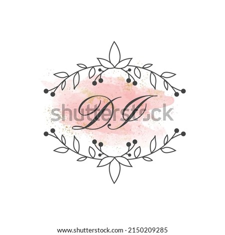 DI letters signature logo, Handwritten logo, DI, DI lettering, Letters DI, D and I logo with flower mandala, Brushstroke, floral and botanical logo, D and I alphabet Stok fotoğraf © 