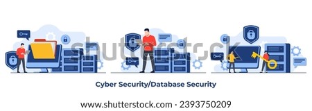 Database protection, Cyber security, Data Center, File management, cloud storage, Privacy data protection flat illustration for landing page, mobile app, flyer, template, web banner, infographic