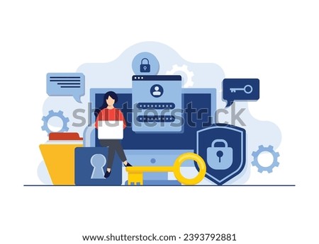 Cyber security, Personal data security, password protection, Internet security, or information privacy flat illustration concept for landing page, mobile app, flyer, template, web banner, infographic