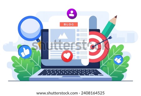 Blog articles creation concept flat illustration vector template, Content creation, Freelance web articles writing, Can be used for web banner, landing page, mobile app, infographic