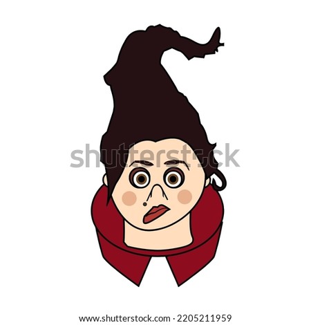 Hocus Pocus Mary Sanderson Salem witch wicked sorceress necromancer pointy hair red cloak biting lip Halloween pop culture comedy horror icon cute flat vector art movie film traditional celebration