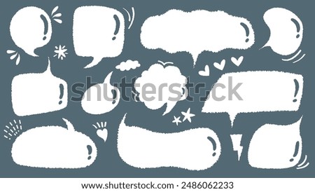 Set of hand drawn style cute memo sticker. Variety abstract shapes of  speech bubble. quote gray scale frames blank with crayon draw. Chat box balloon cloud. Label tag collection vector for text.