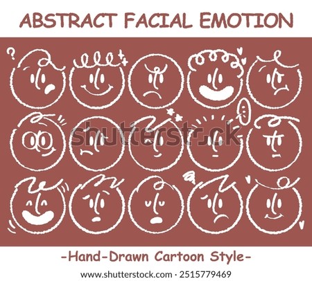 Round abstract faces with various emotions set. Crayon drawing style emoticons collection. Different colored avatar. flat design, hand drawn fashion vector illustration emotional.