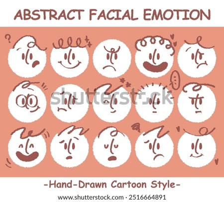 Round abstract faces with various emotions set. Crayon drawing style emoticons collection. Different colored avatar. flat design, hand drawn fashion vector illustration emotional.