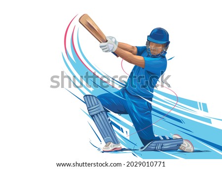illustration of batsman playing cricket. Batsman In Playing Action On Abstract vector