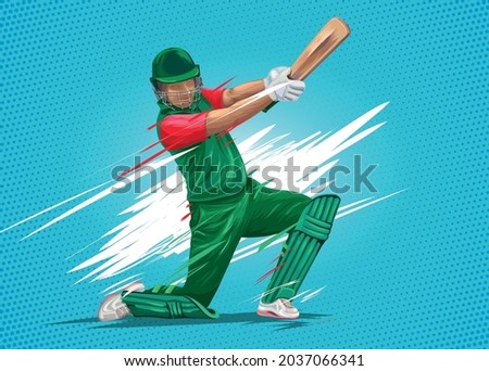 illustration of batsman playing cricket. Batsman Playing In Action Abstract vector art