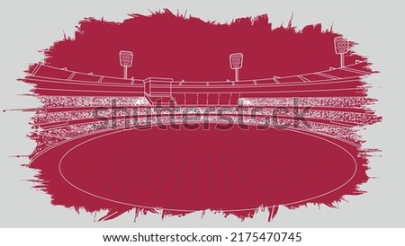 
Cricket stadium line drawing illustration vector. Football stadium sketch vector on red color.