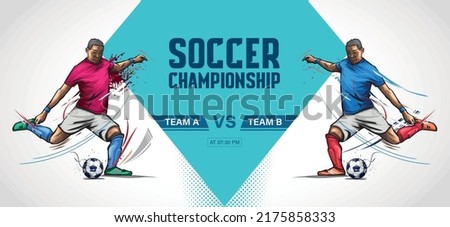 Soccer player banner design. Team A VS Team B football player in action illustration vector design.