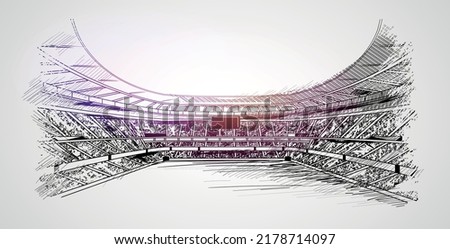 Soccer stadium sketch vector. Football or cricket stadium line drawing illustration.