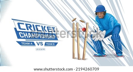 wicket keeper standing behind stumps and preparing to catch the ball. illustration of cricket championship Vector banner.
