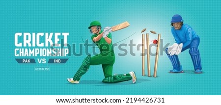 illustration of batsman and wicket keeper playing cricket championship Vector banner. India VS Pakistan cricket championship banner design.