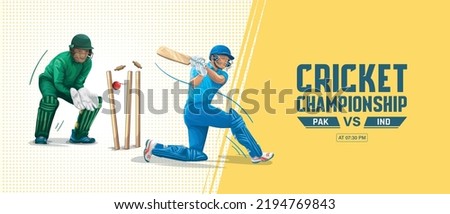 India VS Pakistan cricket championship vector banner design. illustration of batsman and wicket keeper playing cricket championship Vector banner.