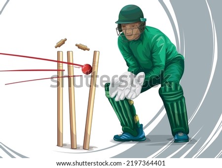 Wicket keeper playing cricket championship Vector banner. illustration of a wicket keeper in action poses during cricket match.