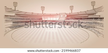 Cricket stadium line drawing illustration vector. Soccer and cricket stadium line drawing vector.