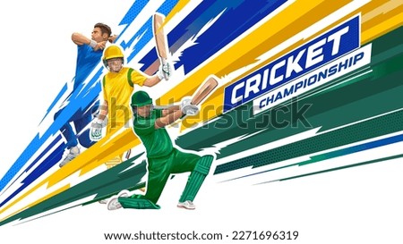 illustration of batsman and bowler playing cricket championship sports. Championship banner with illustration of batsman and bowler. Live cricket streaming banner concept design.