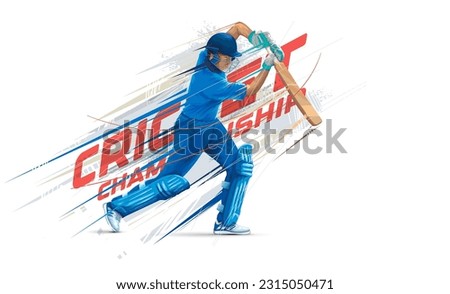 illustration of batsman playing cricket. Batsman In Playing Action On Abstract poster. Cricket championship banner design
