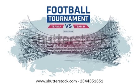 Soccer stadium sketch vector. Football or cricket stadium line drawing illustration Banner
