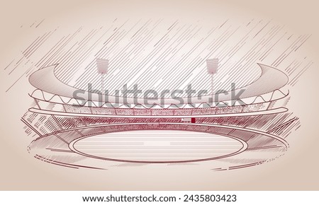 Cricket stadium line drawing illustration vector. Soccer and cricket stadium line drawing on isolated background