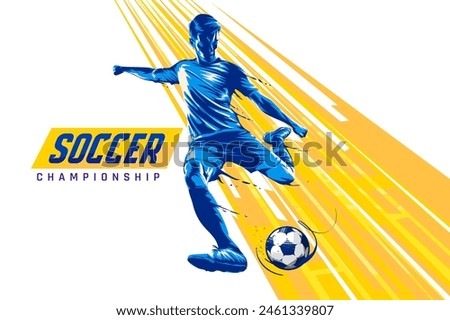 Football league banner design with soccer ball. Soccer or football player hitting ball. Soccer Banner Template design Vector.