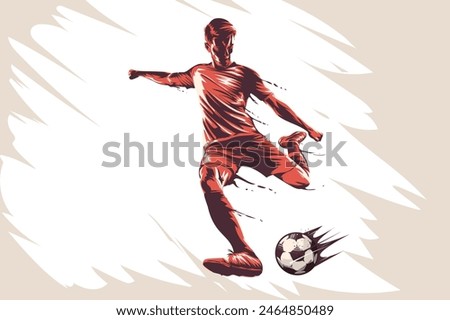 Football league banner design with soccer ball. Soccer Player Hits The Ball In Motion. Football Banner Template design Vector. 