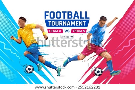 Vector Banner Design of Football Players from Team A vs Team B. Soccer Players in Action Illustration for Sports Poster.