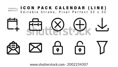 Icon Set of Calendar Line Icons. Contains such Icons as Download, Letter, Mail, Lock etc. Editable Stroke. 32 x 32 Pixel Perfect