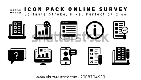 Icon Set of Online Survey Glyph Icons. Contains such Icons as  Finding Answer, Faq, Survey Evaluation, Telephonic Interview etc. Editable Stroke. 64 x 64 Pixel Perfect