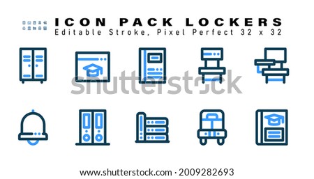 Icon Set of Lockers Two Color Icons. Contains such Icons as Chair, Bell, Files, Library etc. Editable Stroke. 32 x 32 Pixel Perfect