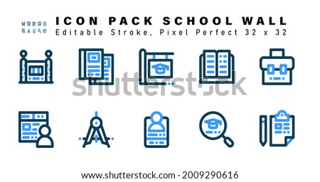 Icon Set of School Wall  Two Color Icons. Contains such Icons as Briefcase, Online Class, Divider, Mobile Video Chat etc. Editable Stroke. 32 x 32 Pixel Perfect