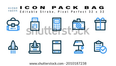 Icon Set of Bag Two Color Icons. Contains such Icons as Ecommerce, Rocket, Business,  Call Phone etc. Editable Stroke. 32 x 32 Pixel Perfect