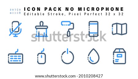 Icon Set of No Microphone Two Color Icons. Contains such Icons as Map, Keyboard, Mouse, Power etc. Editable Stroke. 32 x 32 Pixel Perfect