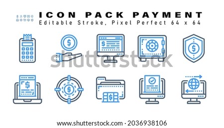 Icon Set of Payment Two Color Icons. Contains such Icons as  Secure Coins, Online Finance, Target Money, Save Money etc. Editable Stroke. 64 x 64 Pixel Perfect