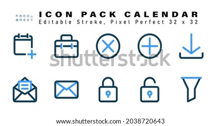 Icon Set of Calendar Two Color Icons. Contains such Icons as Download, Letter, Mail, Lock etc. Editable Stroke. 32 x 32 Pixel Perfect