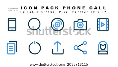 Icon Set of Phone Call Two Color Icons. Contains such Icons as Music Player, Copy, Shutdown, Share etc. Editable Stroke. 64 x 64 Pixel Perfect